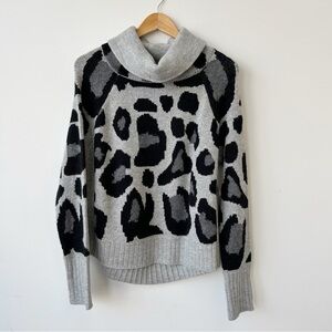 Rain + Rose Black and Gray Leopard Print Turtleneck Sweater